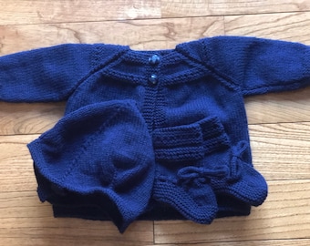 Baby Boy Take Home Navy Three Piece Sweater Set