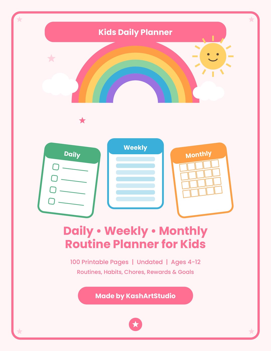 Kids Daily Planner Printable | Undated Routine Planner for Kids ...