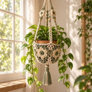 Mönster för virkad hängande blomkruka | Boho blomkruka (PDF)