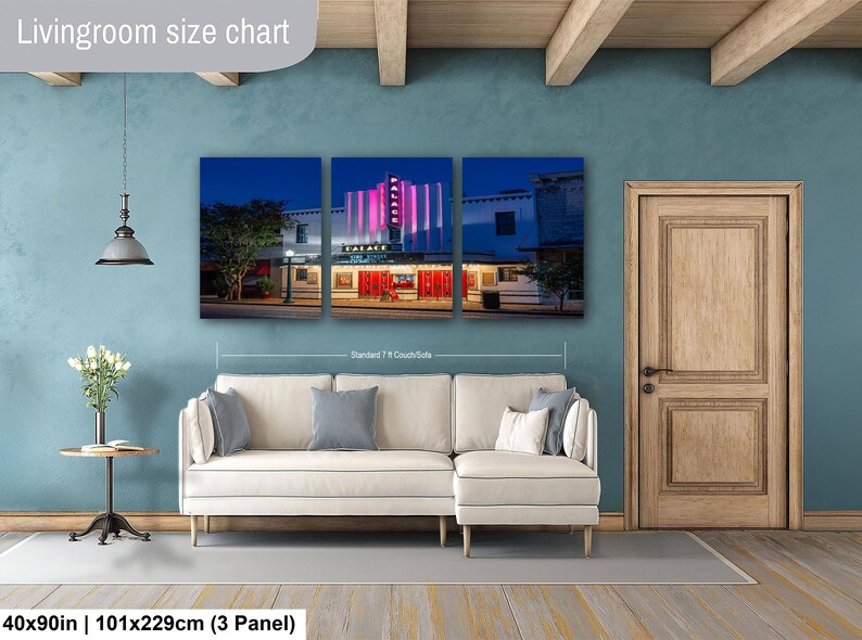 Texas Art Print, Georgetown Square Wall Art, Palace Theater (Fine Art Photography) 40x90 inch (3 panel)