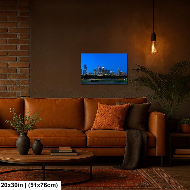 Texas konsttryck, väggkonst med Austins skyline, centrala Austin (konstfotografi) 20x30 inches