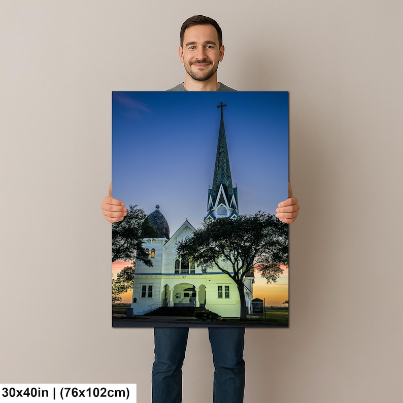 Konsttryck i Texas, väggkonst med kyrktorn, New Sweden Lutheran Church (konstfotografi) bild 9