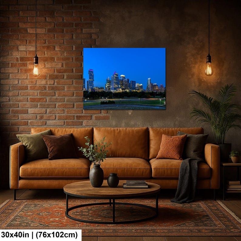 Texas konsttryck, väggkonst med Austins skyline, centrala Austin (konstfotografi) 30x40 inches