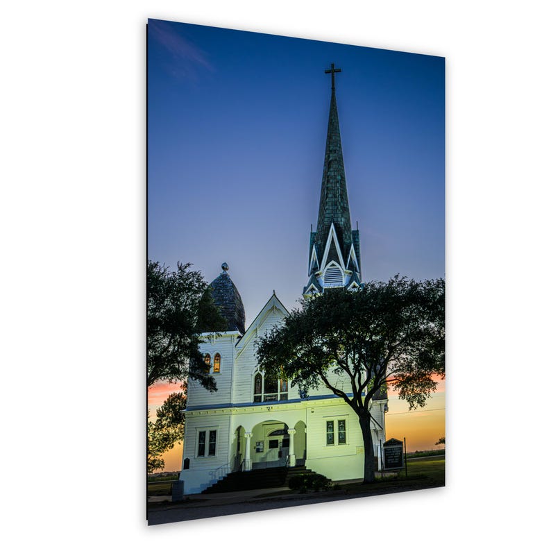 Konsttryck i Texas, väggkonst med kyrktorn, New Sweden Lutheran Church (konstfotografi) 8x 10  inches