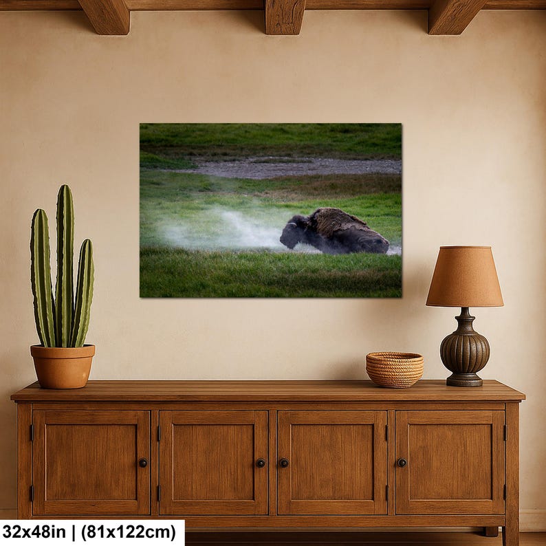 Bison Dust Bath Yellowstone Lamar Valley Fine Art 32x48 inches