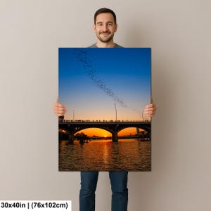 Texas Art Print, Austin Bats Wall Art, Congress Avenue Bridge at Sunset (Fine Art Photography) 30x40 inches