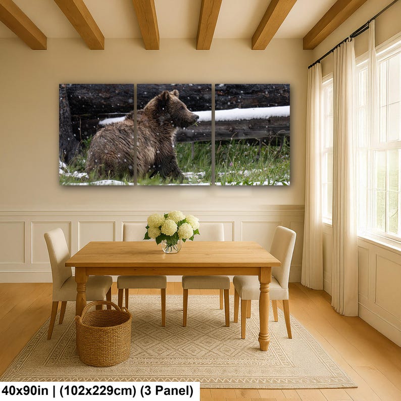Yellowstone grizzlybjörnsprofil i sommarsnö fotografitryck 40x90 inch (3 panel)