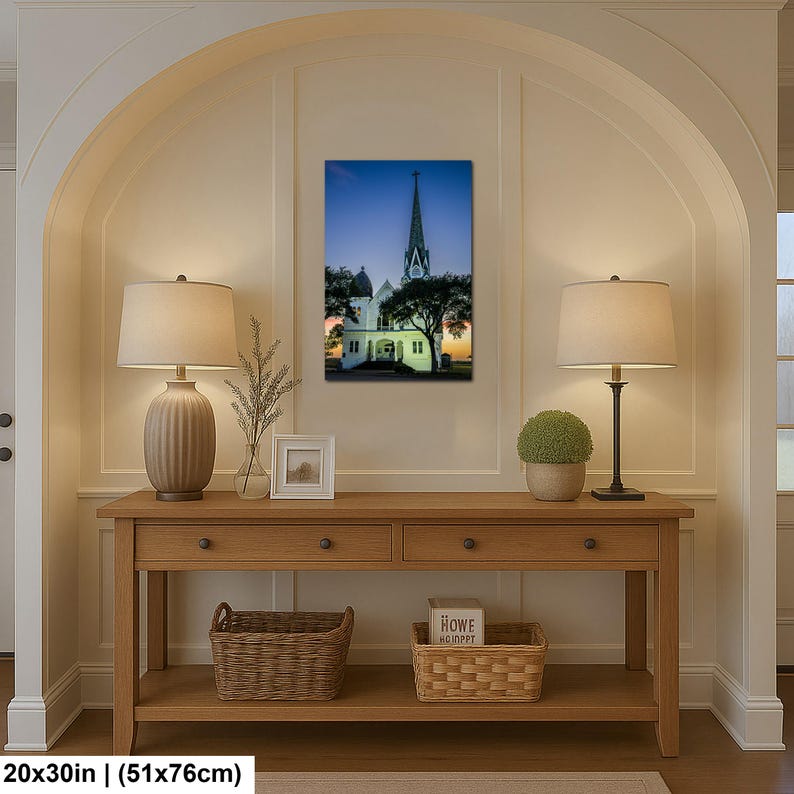 Konsttryck i Texas, väggkonst med kyrktorn, New Sweden Lutheran Church (konstfotografi) 20x30 inches