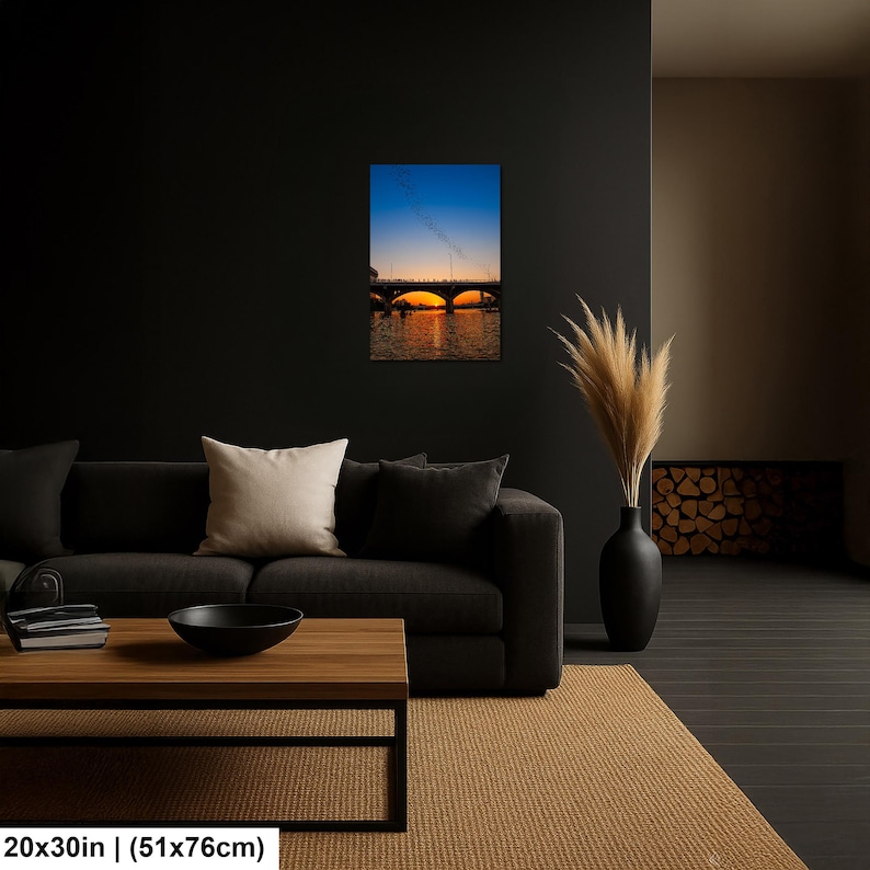 Texas Art Print, Austin Bats Wall Art, Congress Avenue Bridge at Sunset (Fine Art Photography) 20x30 inches