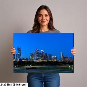 Texas konsttryck, väggkonst med Austins skyline, centrala Austin (konstfotografi) 24x36 inches