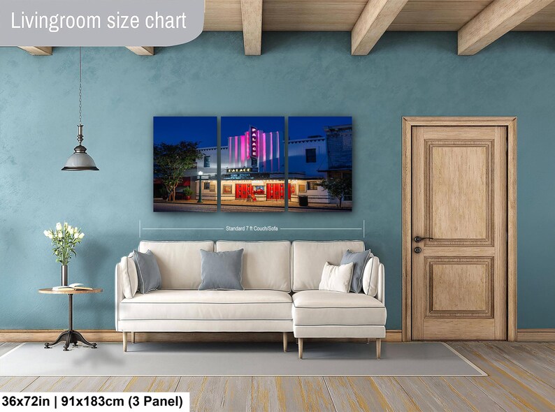 Texas Art Print, Georgetown Square Wall Art, Palace Theater (Fine Art Photography) 36x72 inch (3 panel)