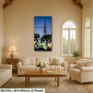 Konsttryck i Texas, väggkonst med kyrktorn, New Sweden Lutheran Church (konstfotografi) 36x72 inch (3 panel)