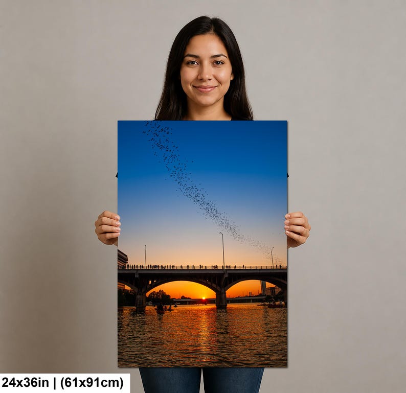 Texas Art Print, Austin Bats Wall Art, Congress Avenue Bridge at Sunset (Fine Art Photography) image 9