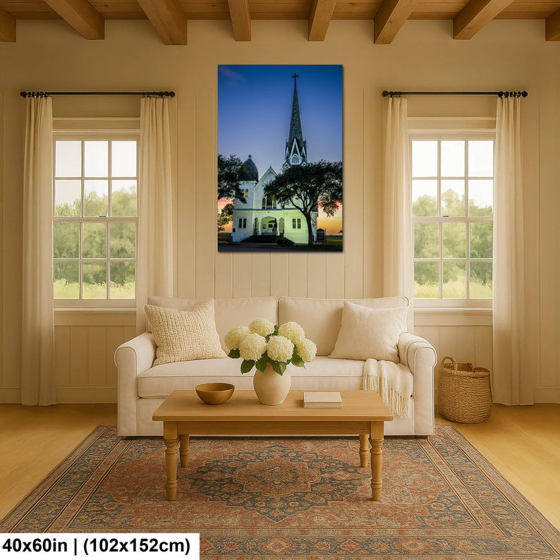 Konsttryck i Texas, väggkonst med kyrktorn, New Sweden Lutheran Church (konstfotografi) 40x60 inches