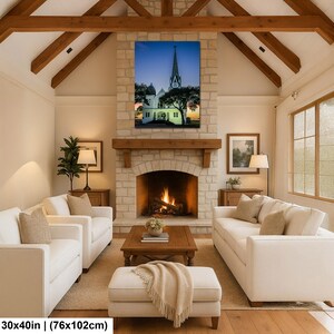 Konsttryck i Texas, väggkonst med kyrktorn, New Sweden Lutheran Church (konstfotografi) 30x40 inches