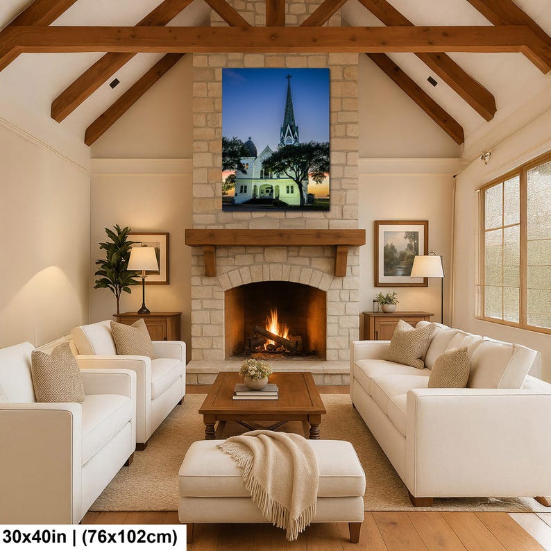 Konsttryck i Texas, väggkonst med kyrktorn, New Sweden Lutheran Church (konstfotografi) 30x40 inches