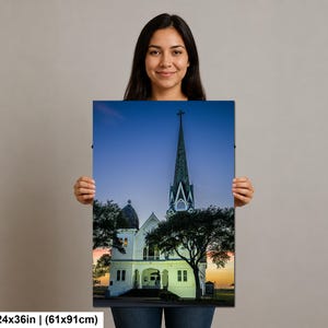 Konsttryck i Texas, väggkonst med kyrktorn, New Sweden Lutheran Church (konstfotografi) bild 7