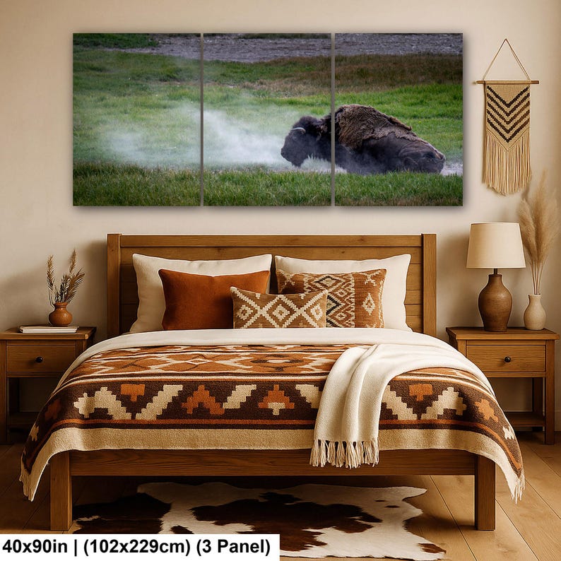 Bison Dust Bath Yellowstone Lamar Valley Fine Art 40x90 inch (3 panel)