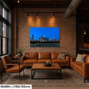 Texas konsttryck, väggkonst med Austins skyline, centrala Austin (konstfotografi) 40x60 inches