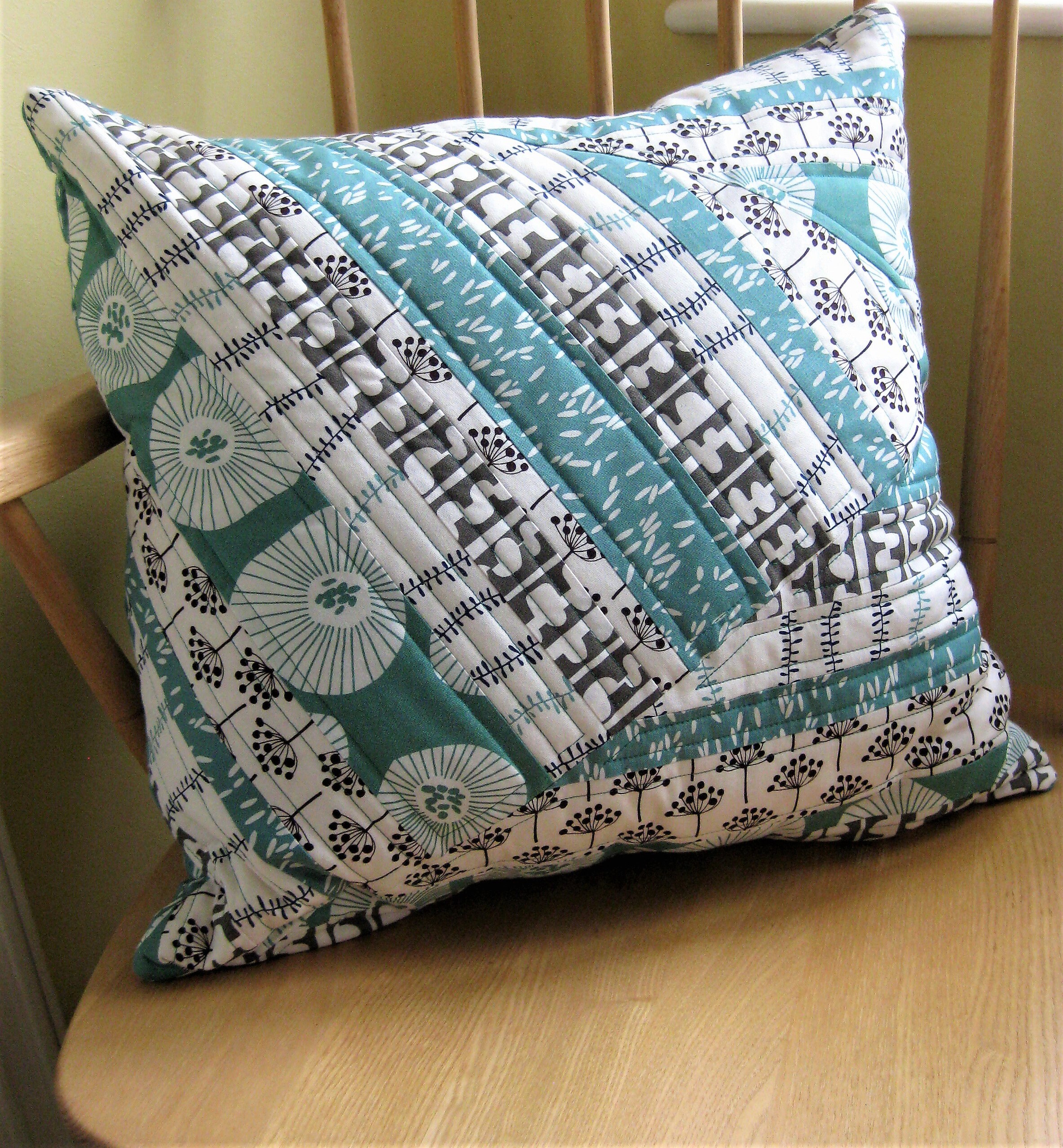 Turquoise and grey quilted cushion Etsy