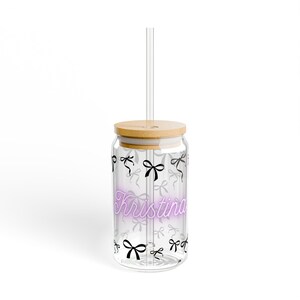 Black Bow Pattern with Name Script Sipper Glass | 16oz