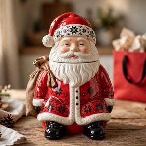 Keramische koekjespot met kerstmanmotief, Scandinavische kerstopbergpot, handbeschilderde kerstdecoratie