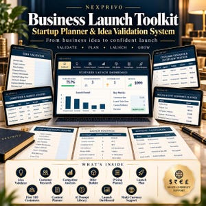 Kit de herramientas para el lanzamiento de negocios: hoja de cálculo de Excel / Planificador de startups, validador de ideas de negocio y plan de lanzamiento de 30 días.