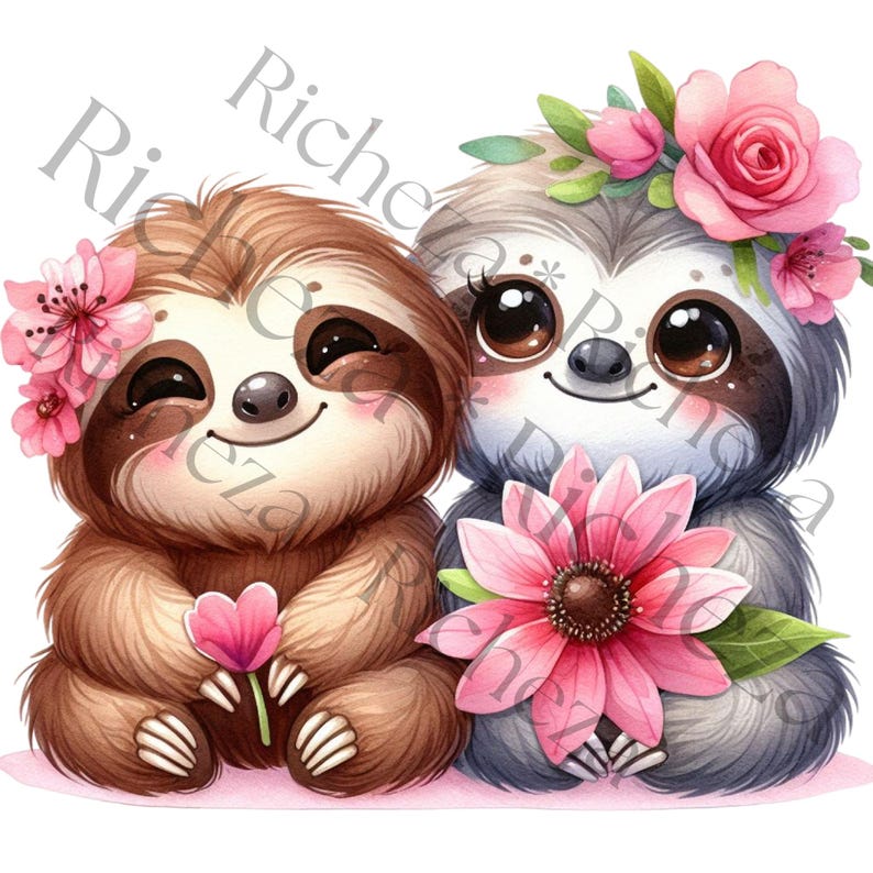 Valentine Animal Clipart Bundle | Sloth Penguin Owl Bunny PNG ...