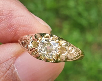 Victorian 0.60ct 18k Buttery Chunky Old Mine Cut Buttercup Belcher Ring