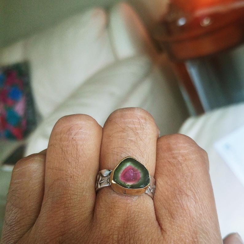 Gorgeous 22k and Sterling Watermelon Tournaline ring 6.75