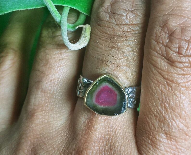 Gorgeous 22k and Sterling Watermelon Tournaline ring 6.75