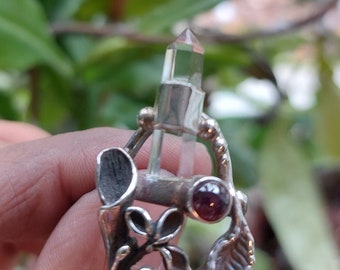 Garnet and Quartz Sterling Silver Ring