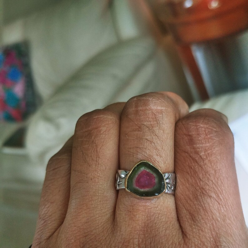 Gorgeous 22k and Sterling Watermelon Tournaline ring 6.75