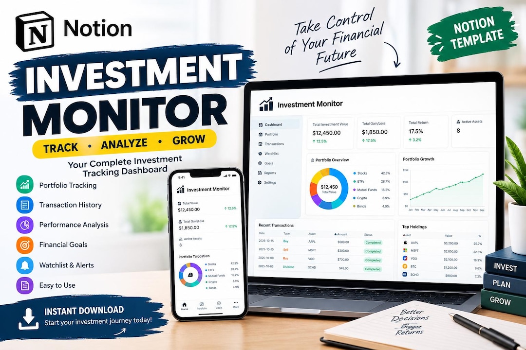 Investment Monitor Notion Template, Investment Tracker, Portfolio ...