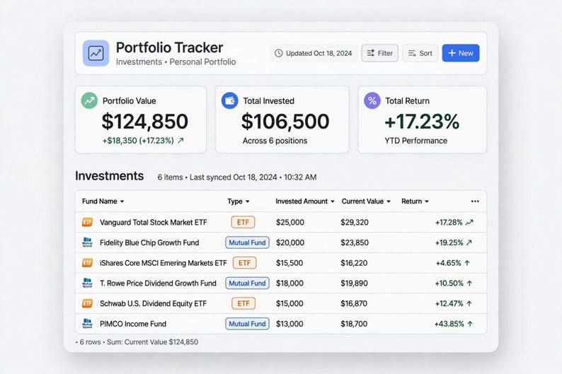 Investment Monitor Notion Template, Investment Tracker, Portfolio ...