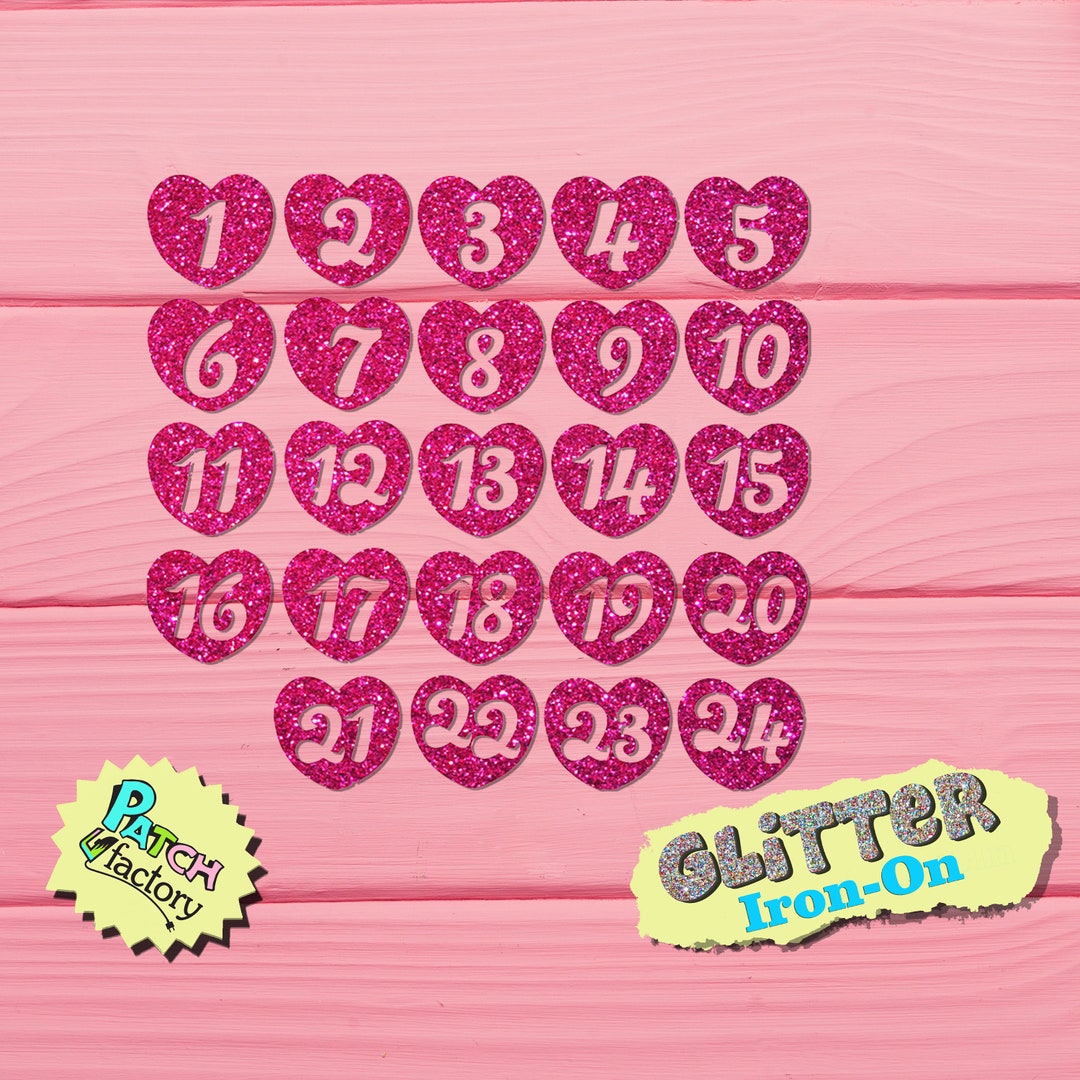 advent-calendar-numbers-iron-on-heart-in-33-glitter-colors-etsy