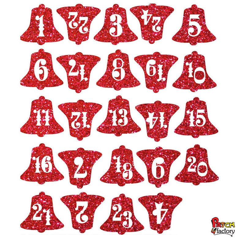 Advent calendar numbers ironon patch glitter bell Etsy