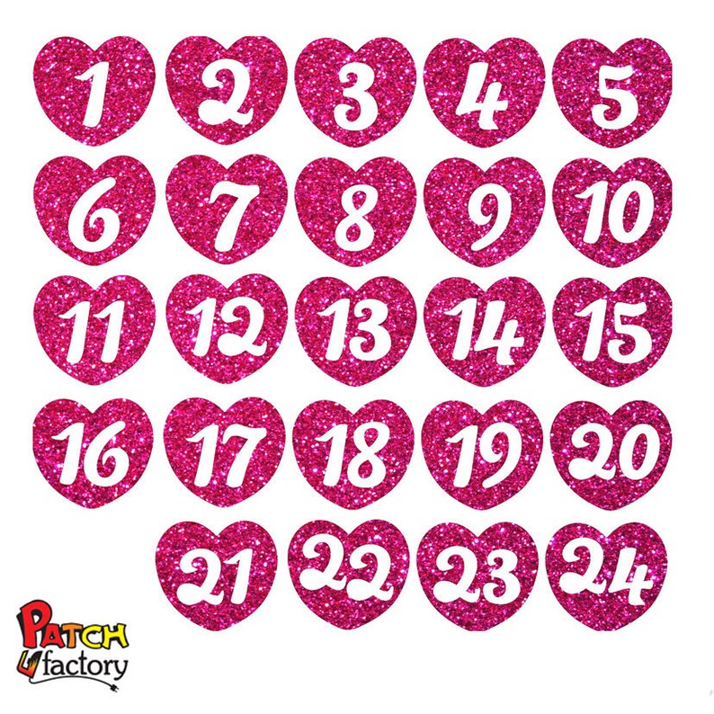 Advent Calendar Numbers Iron on Patch Glitter Heart In 24 Etsy
