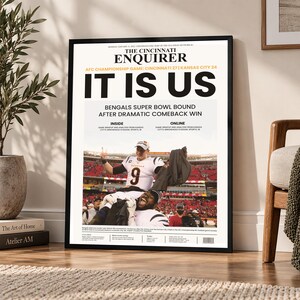 Cincinnati Bengals AFC Champions Newspaper Poster, Super Bowl Football Wall Art, Joe Burrow