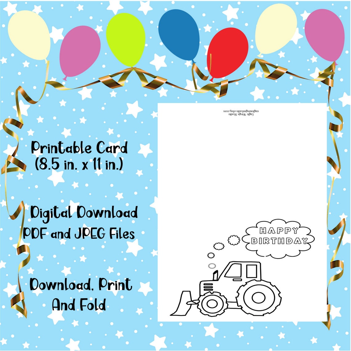 Birthday Coloring Card, Printable Tractor Card, Instant Download ...