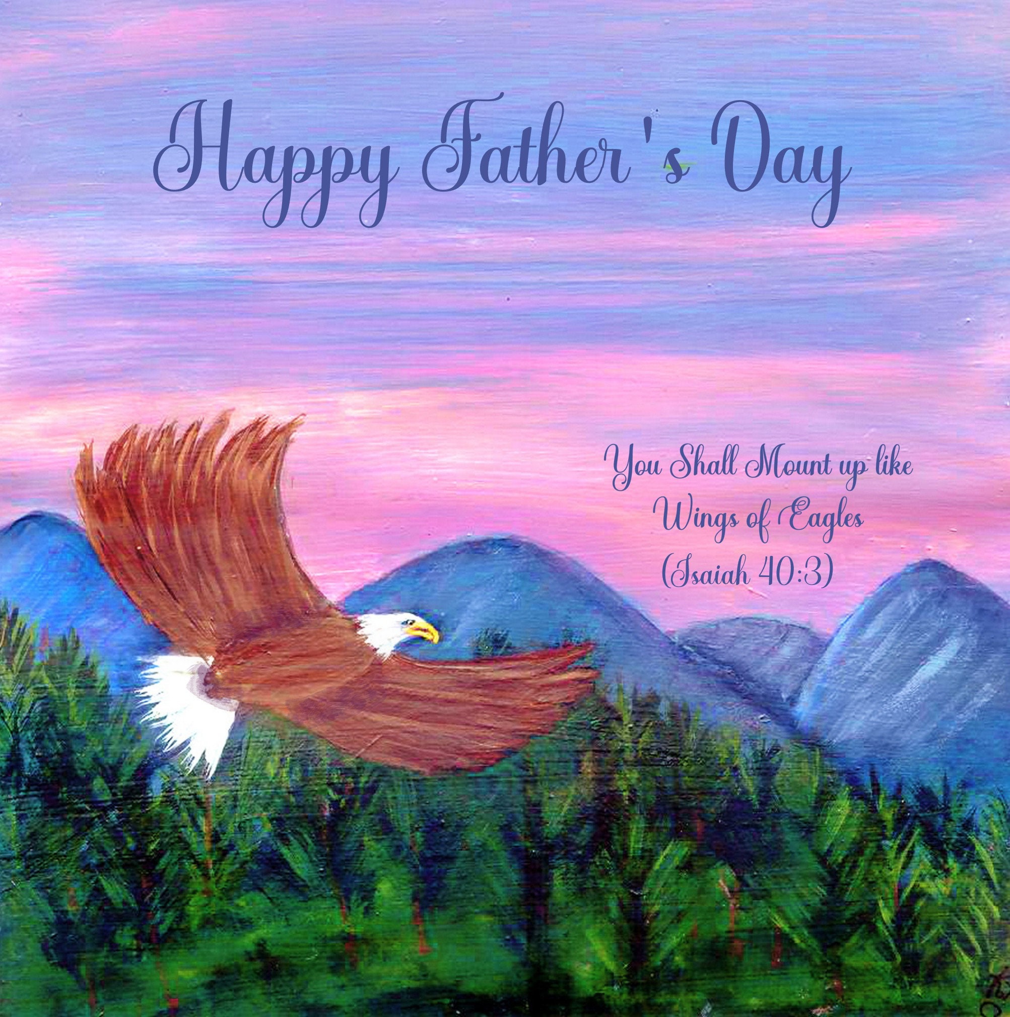 Father's Day Card Hand Painted Eagle Christian 
