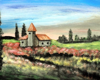 Greeting Card, Handpainted, Tuscany,  Free Personalization, All Occasion, Landscape