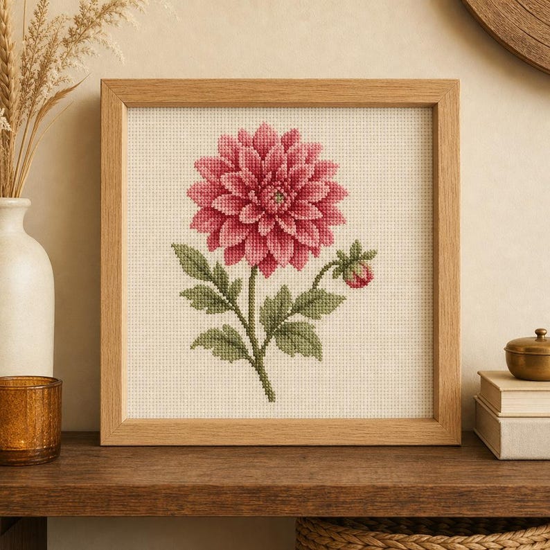Dahlia Flower Mini Cross Stitch Pattern Easy Embroidery Chart Spring ...