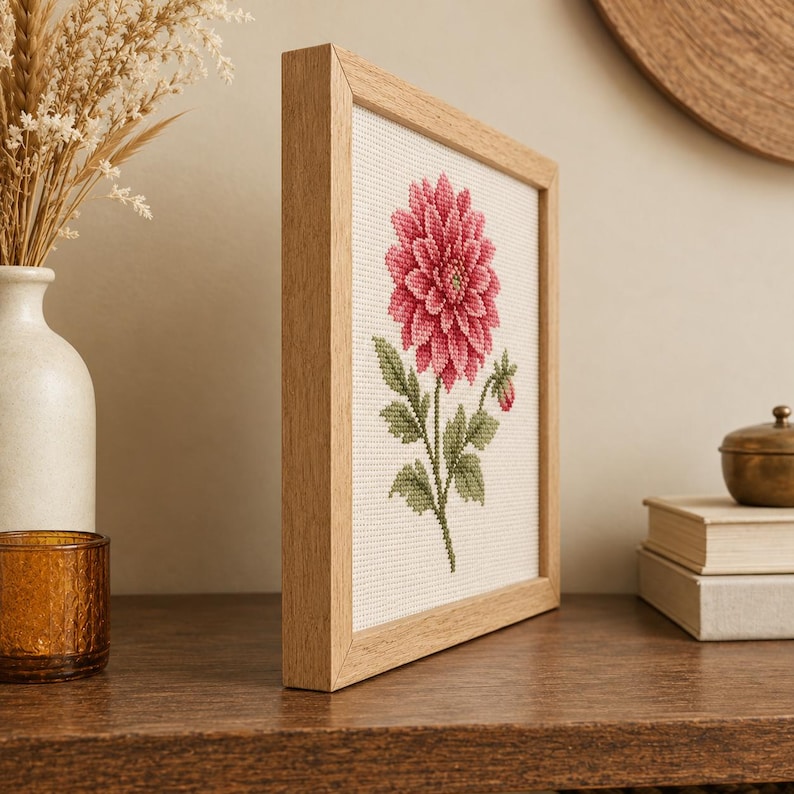 Dahlia Flower Mini Cross Stitch Pattern Easy Embroidery Chart Spring ...