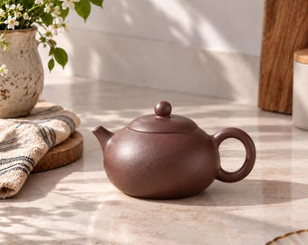 Purple Clay Teapot, Deep Brown Round Tea Pot, Built-In Filter for Tea Brewing