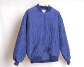 90s vintage quilted royal blue SILK color block BOMBER jacket