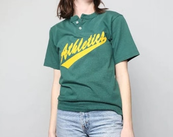 vintage OAKLAND Athletics 1980 90s henley jersey t-shirt -- women's size small