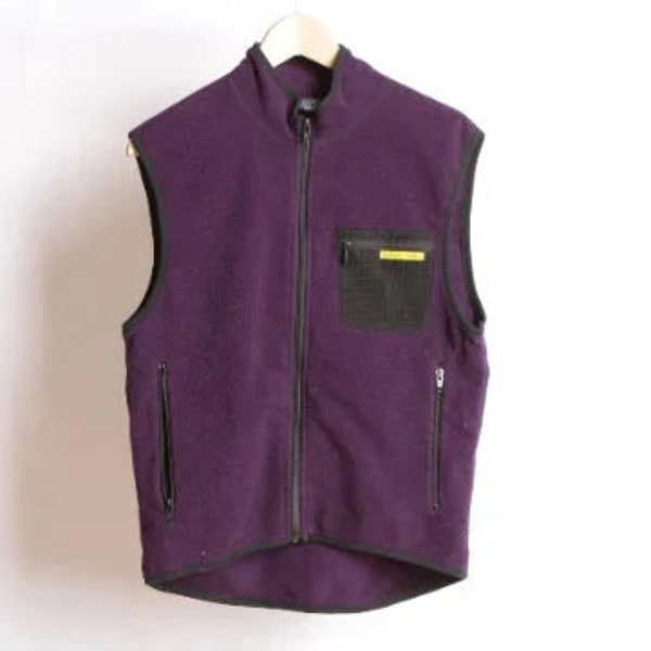 vintage SPRING 90s y2k PURPLE & yellow sleeveless fleece vest jacket -- women's size medium