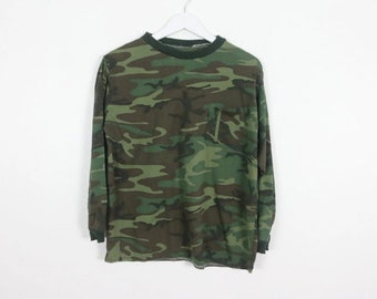 vintage 1990s y2k grunge RINGER camouflage camo soft long sleeve -- size small