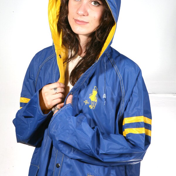 80s REVERSIBLE rain parka northwest oxford blue & yellow JACKET coat